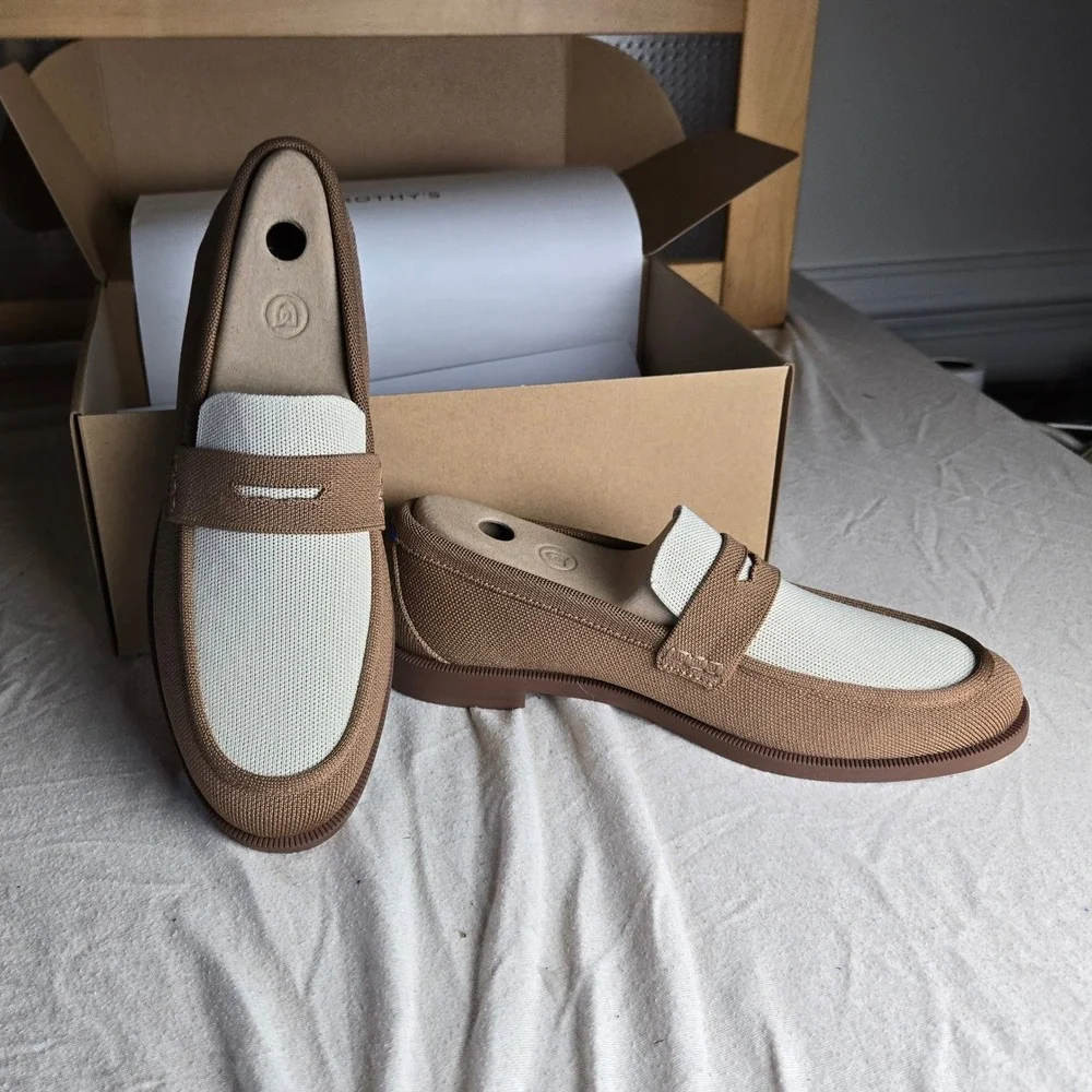 Rothy's The Penny Loafer Mens 11.5 Cortado Brown Cream New In Box 359-002